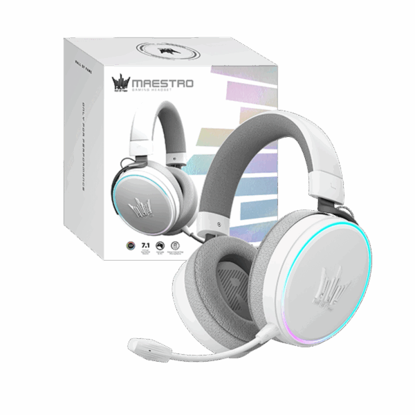 HOF Maestro H1 Gloss White Gaming headset USB 7.1 Channel  RGB Rainbow light compatible with gaming Pad